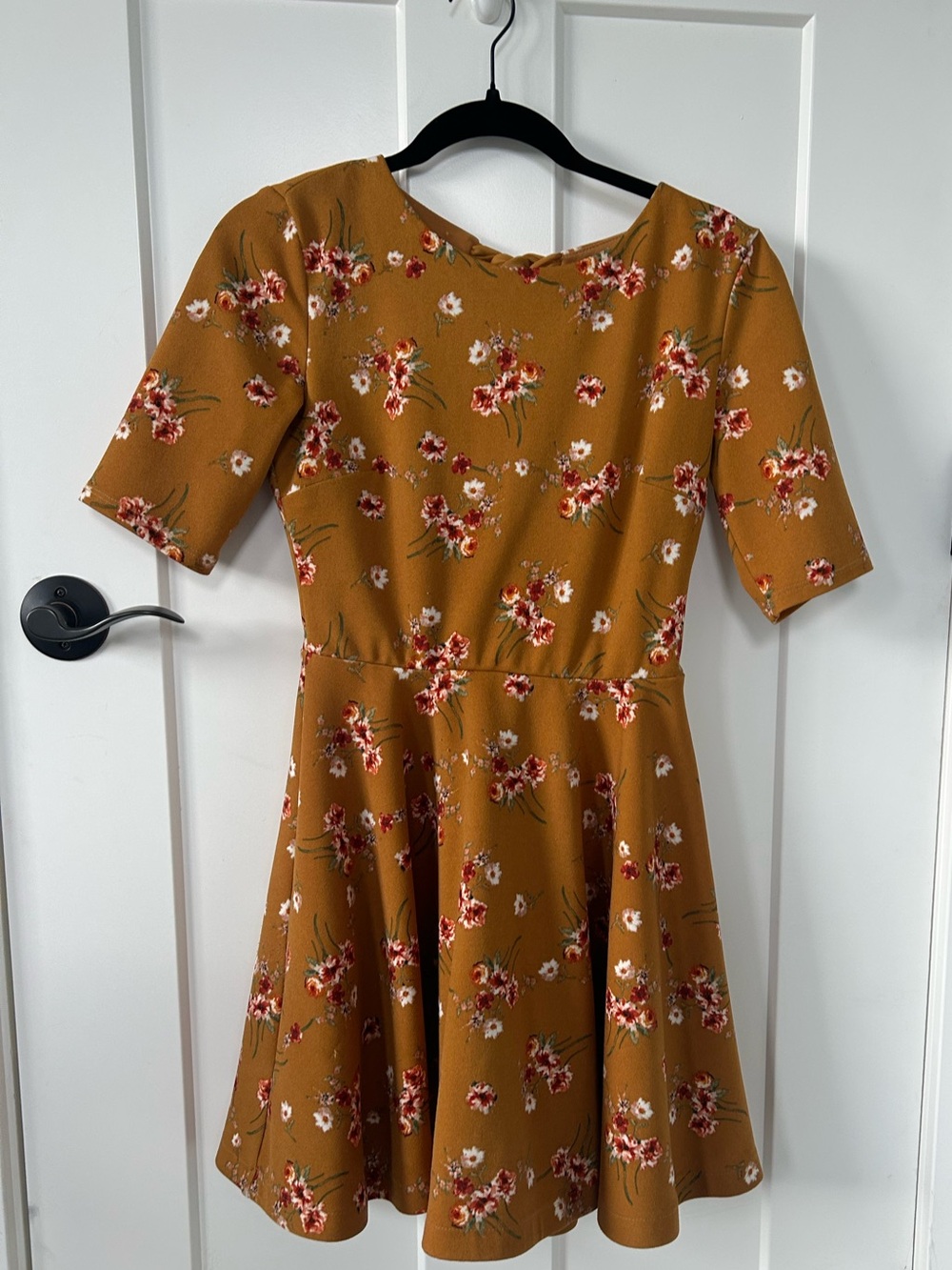 B Darlin Mustard Floral Tea length Dress